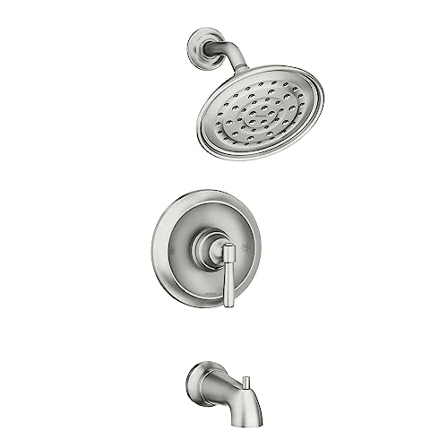Moen Halle Spot Resist Brushed Nickel Posi-Temp Tub and Shower Trim Kit Featuring Showerhead, Shower Lever Handle, and Tub Spout with Valve Included, 82970SRN