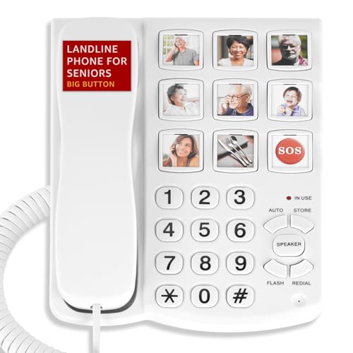 Uvital Big Button Phone for Seniors, Corded Landline Phone with 9 One-Touch Dialing Big Buttons, Hands-Free Calling, Loud Ringer, Easy to Use for Visually Impaired Telephone for Seniors