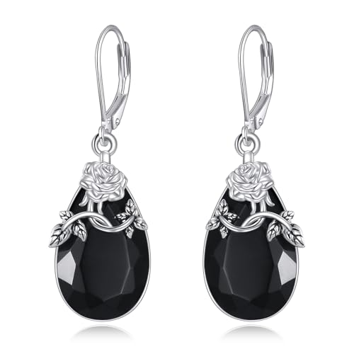 Boucles d'oreilles tourmaline noire en argent sterling vintage YFN