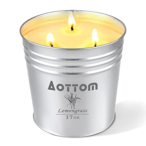 Aottom Large Outdoor Citronella Candles 17 oz, 3 Wick Scented Candles 100 Hours Burning, 100% Natural Soy Wax Candle, Candles Gifts for Women, Birthdays, Parties, Weddings, Indoor