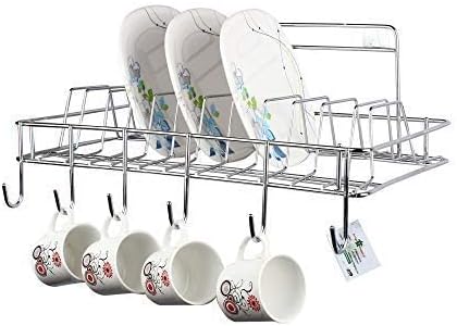 Wall Hanging Stainless Steel Cup & Saucer Holder, Plate Organizer Space Kitchen Saving Rack Utensil Kitchen Rack (Steel, Hanging shelves, Standard)