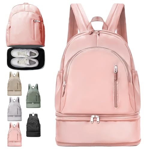 Mochila fitness mujer con compartimento zapatos bolsa impermeable natación yoga rosa
