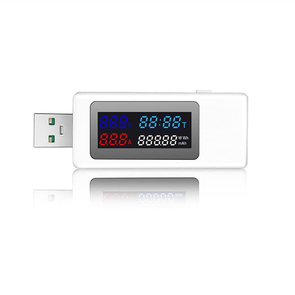 Littimoon 6 in 1 USB Tester DC4-30V IPS Display Digital Voltage Power Timing Capacity Meter Detector for Current, Voltage