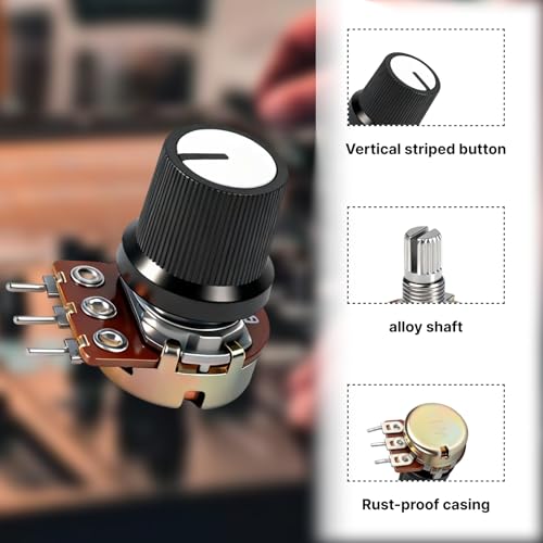 10 Pcs Potentiometer 10K Set Linear Taper Potentiometer 12V mit Potentiometers Knopf Poti Rotary Encoder, Drehpotentiometers Kit mit Muttern und Unterlegscheiben