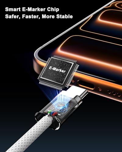 Image of 240W USB C to USB C Charging Cable 6ft, 2 Pack | Type-C Fast Charging Woven Cord with E-Marker Smart Chip for MacBook Pro /Air, iPhone 17 16 15 Pro Max, iPad Pro /Mini, Galaxy