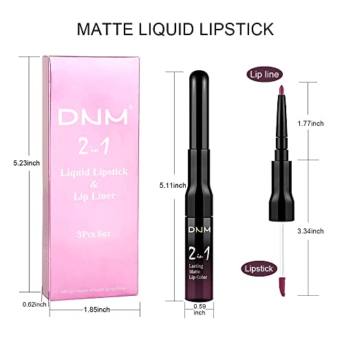 Evpct 3Pcs Black Red Matte Lip Liner Pencil And Liquid Lipstick Sets For Women Long Lasting Lipstick 24 Hour Waterproof Dark Red Purple Rose Pink Lip Stick/Gloss Set Labiales Mate 24 Horas Originales thumb #6