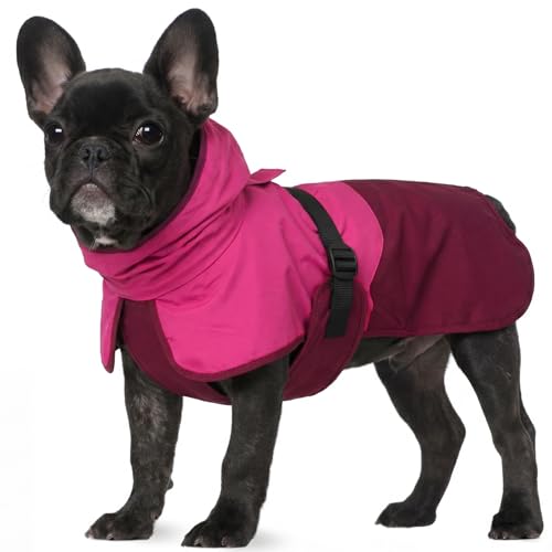 Image of BRKURLEG Dog Raincoat, Waterproof Rain Jacket with Hood, Rose Red, S