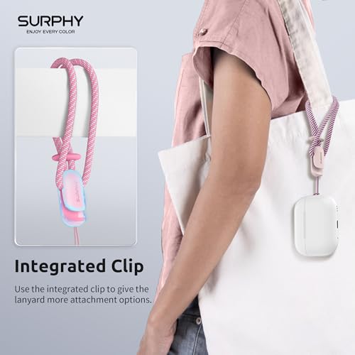 Image of SURPHY 2 Pack Phone Lanyard, Phone Wrist Strap for Case, Camera Wrist Strap | Ultra-Light 2-Color Braided Phone Strap, Cellphone Charm Strap, Anti-Lost Wrist Lanyard for Women and Men, Pink Rose Pink