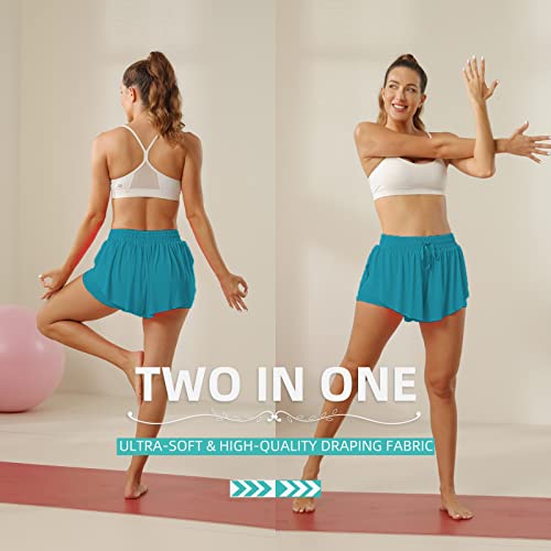 Image of Flowy Athletic Shorts for Women Running Tennis Butterfly Shorts Girls 2-in-1 Double Layer Quick-Drying Comfy Shorts