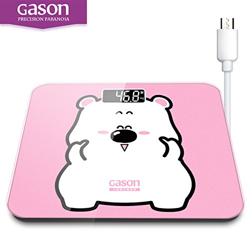 GASON A3s USB Charging Scales LCD Digital Display Weight Weighing Floor Electronic Smart Balance Body Household Bathrooms 180KG (Pink)