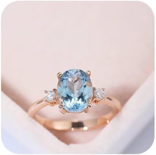 Duan Fashion Jewelry 14k Gold Filled Natural Aquamarine Crystal Ring, Blue Topaz Natural Gemstone Engagement Wedding Ring Lady Size 6-10
