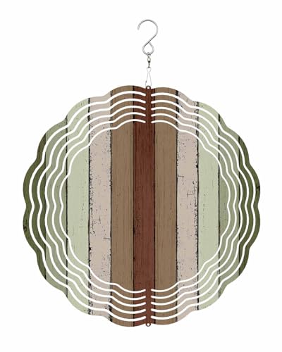 Vintage Wind Spinners, Mottled Country Green Brown Wood Grain Hanging Wind Spinners for Yard and Garden 3D Stainless Steel Metal Sculptures Crafts Ornaments 8 Inch