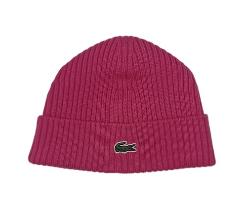 Image of Lacoste RB0001 Ribbed Beanie Hat in Fuchsia Pink