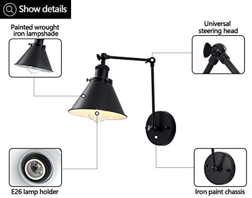 Ovanus Swing Arm Wall Lamp Set Of 2, Adjustable Black Wall Sconce Hardwired, Bedside Wall Lamp #TOP7