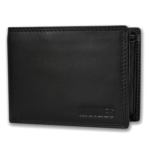 MOKIES Geldbörse Herren – RFID-Schutz – Slim & Flach – Hochwertige Herren-Geldbörse aus Echtleder (Schwarz, klein)