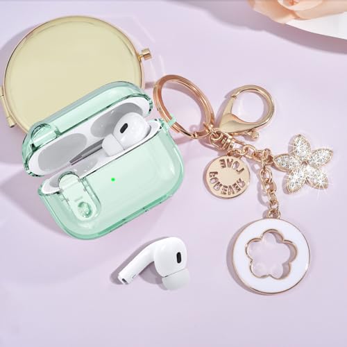 Image of (with Lock) Clear Case Compatible for Cute Apple Airpods Pro1 /2 Cases with Bling Keychain, VISOOM TPU Transparency Air pods Pro 1st 2nd Generation Earbuds Bling Keychain for iPod Pro2 1