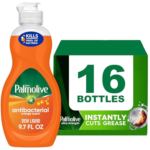 Palmolive Ultra Concentrated Antibacterial Liquid Dish Soap, Orange Scent, 9.7 Fl Oz (Pack of 16)
