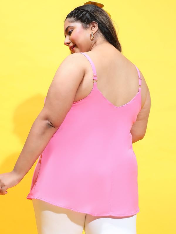 Image of oxolloxo Women Plus Size Soild V-Neck with Lace Detailed Sleeveless Strappy Top
