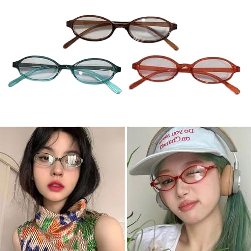 Guojiang Harajuku Oval Frame Lens Glasses Vintage Girls Colorful Color Lens Small Frame Sunglasses for Teens, Women, Face Small4