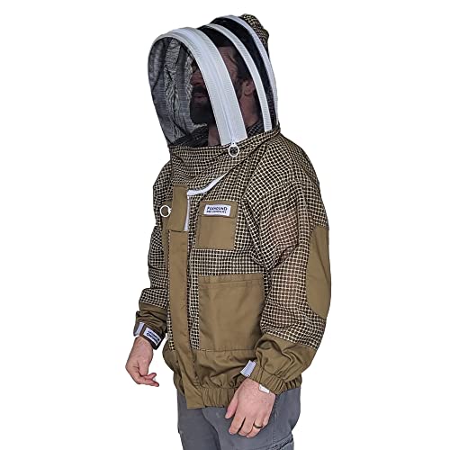 Sting Stopper Ventilated Beekeeping Jacket with Veil | Triple Layer Breathable Bee Jacket | Long Torso 7 Pockets YKK Zippers for Men & Women - Olive Green X-Small