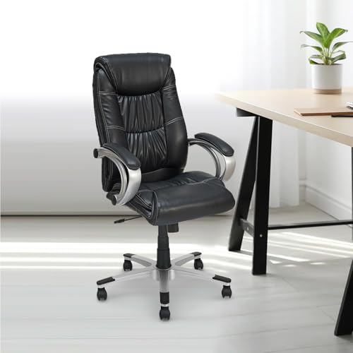 Image of Nilkamal Libra High Back Soft Leatherette Office Chair|Adjustable Height|Ergonomic Home Office Chair|Black