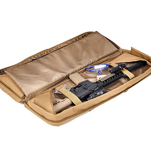 Double Long Rifle Gun Case Bag Tactical Rifle Backpack Pistol Soft Firearm Transportation Carbine Case - Lockable Compartment 36\" Brown