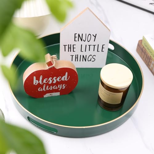 Omuriko Green Round Decorative Tray with Handles, 13" Versatile Serving Tray for Coffee Table, Ottoman, Ideal for Serving, Displaying, Organizing — view 2