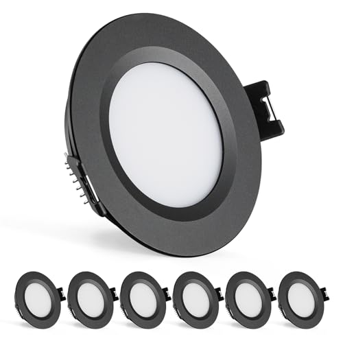 Gr4tec 6er Set 12V LED Einbaustrahler Schwarz, 3W Alu LED Spot Dimmbar...