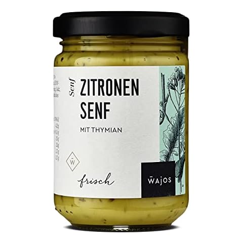WAJOS Zitronen Senf mit Thymian 140ml | Senf Glas, Senf Sauce | Grillen, kochen & würzen | für Salat, Fleisch & Fisch Cover