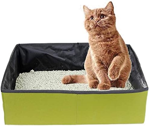 Texsens Cat Litter Box for Traveling with Medium or Large Cats, Waterproof, Durable, Large Space & Easy to Clean (Green, Large)