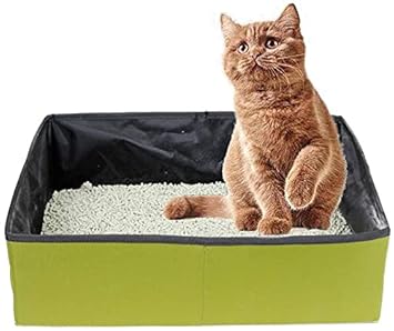 Texsens Cat Litter Box for Traveling with Medium or Large Cats, Waterproof, Durable, Large Space & Easy to Clean (Green, Large)