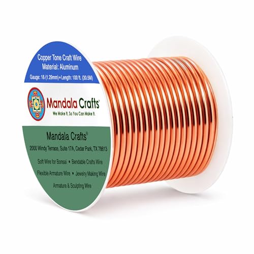 Image of Mandala Crafts 16 Gauge Copper Tone Anodized Aluminum Craft Wire, 100 FT | Colored, Flexible, Bendable, for Bonsai, Armature, Sculpting, Wire Wrapping, Jewelry Making, Weather & Tarnish Resistant