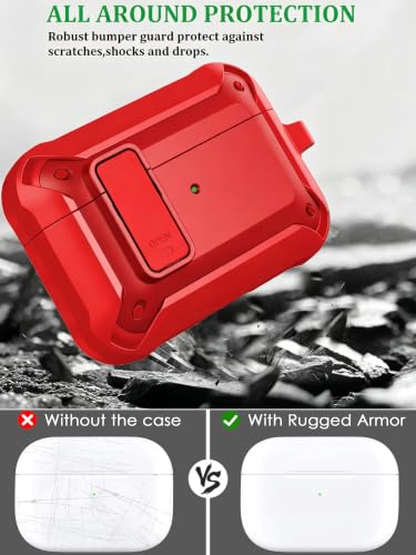 Image of Olytop for Airpods Pro 2 /1 Gen Case Cover with Lock (2019 /2022 /2023), Rugged Locking Case for Airpod Pro 2nd /1st Generation Shockproof Armor Protective Skin for Apple iPod Pro - Red