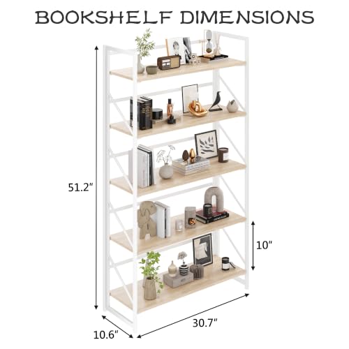 Image of JSB 5 Tier No Assembly Folding Bookshelf, 30.7 inch Wide Foldable Storage Bookcase for Home Office, Space-Saving Storage Shelf for Living Room (White)