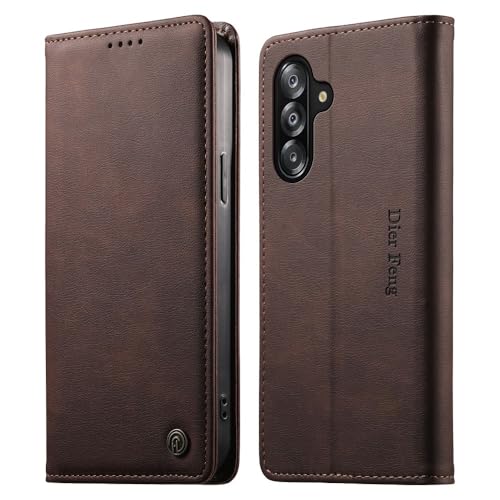 Étui Samsung S21 FE en cuir premium marron foncé, housse magnétique élégante