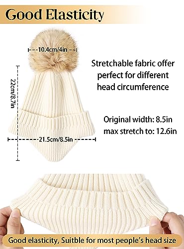 Image of Beanies Women Winter Hat - Earflap Winter Hats for Women with Faux Fur Pom Warm Knit Skull Cap Beanie for Women