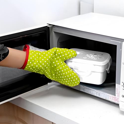 Oven Mitts 1 Pair Set,High Heat Resistant 500 Degree Extra Thicken Long Kitchen Cotton Oven Glove for Cooking, Green
