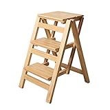 ZHZ-DT Leiterstuhl Treppenstuhl 3 Stufen Klappbar Hockerleiter Holz Haushaltsleiter Tritthocker Faltbar Leiter Stuhl Klappstufen für Küchen Bibliothek Dachboden Workzone, natürlichen Look