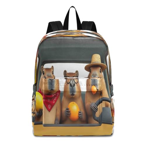 Dussdil Funny Capybara Driver Cars Kids Backpack Backpacks for Boys Girls Teen School Bookbag Laptop Bag Daypack Large Travel Sports Bags