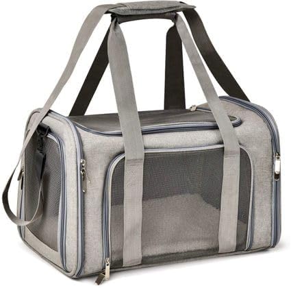 Pet Travel Carrier Bag, Grey Mesh Ventilated Tote for Small Medium Dogs and Cats, Durable Shoulder Strap Design