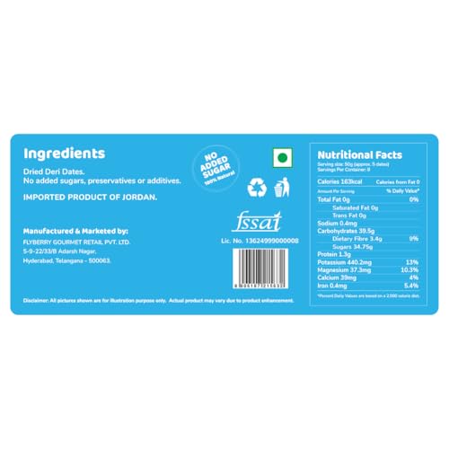 Image of Flyberry Gourmet Deri Dates (Khajoor /Khajur) 250 g | 100% Natural | Rich in Calcium, Iron and Potassium | Instant Energy