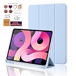 Palkitsee iPad (A16) 11th Generation Case 11 Inch 2025, iPad 10th Generation Case 10.9 Inch 2022 with Pencil Holder, Slim TPU Back Trifold Stand Cover with Bonus Stickers, Auto Wake/Sleep, Sky Blue