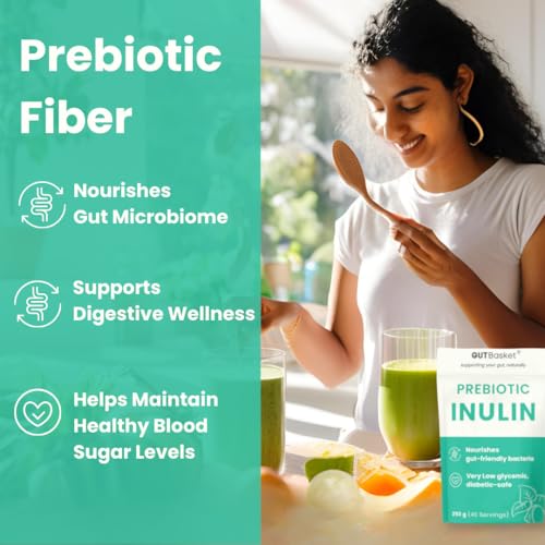 Image of Gutbasket Pure Inulin Powder (300g) - Prebiotic Fiber for Gut Health & Digestive Wellness - Vegan, Non-GMO, Gluten-Free - Perfect for Smoothies, Coffee, and Baking