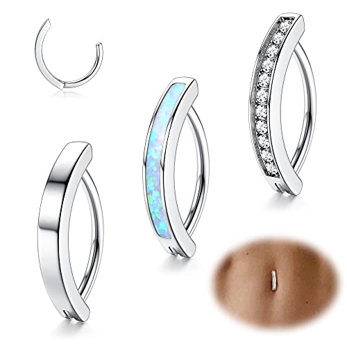 Fibo Steel 3Pcs 14G Clicker Belly Button Ring For Women Surgical Steel Cz Opal Belly Rings Simple Reverse Navel Rings Belly Piercing Body Jewelry 12Mm Silver #TOP6
