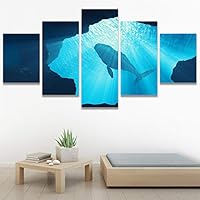 SIGNWIN 5 Panel Canvas Wall Art Modern Art Dramatic Fish Jellyfish Marine Life Multicolor Nautical Photography for Home Decorations Ready to Hang - 60