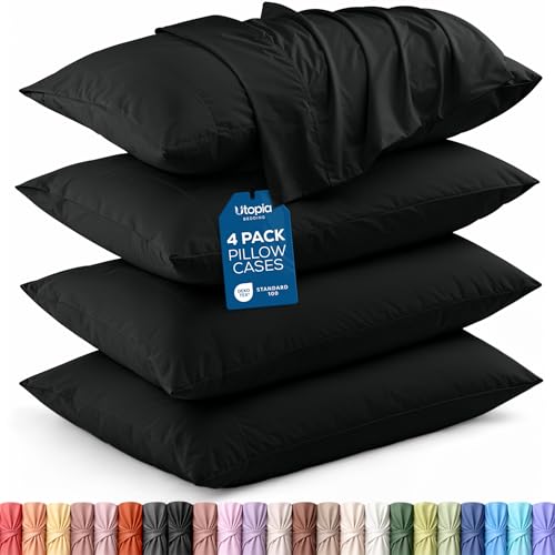 Utopia Bedding King Pillow Cases - 4 Pack - Envelope Closure - Soft Brushed Microfiber Fabric - Shrinkage and Fade Resistant Pillow Covers King Size 20 X 40 Inches (King Black)