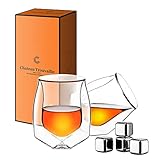 Whiskey Glasses Set of 2 With Whiskey Stones,Hand Blown Double Walled Glass Bourbon Glasses Perfect Cocktails Scotch With Gift Box For Father's Day Wedding Bar Set Christmas Gift (Orange)