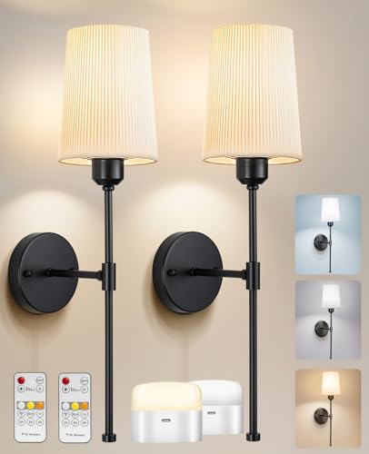 Image of Battery Operated Wall Sconces Set of 2, Rechargeable Wall Sconce 13000mAh Gold Wireless Wall Sconces with Remote Battery Powered Sconces Decor Set of 2 Wall Lights for Living Room Bedroom