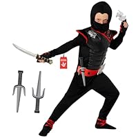 Morph Red & Black Ninja Costume for Boys Halloween Outfit Kids Fancy Dress, 4-6 Years