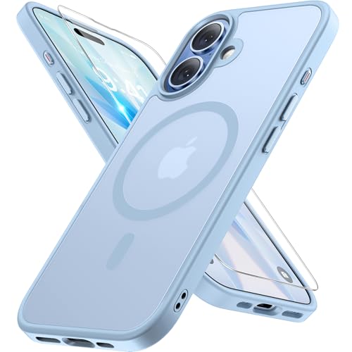 Miracase Magnetic for iPhone 17 Case (Compatible with MagSafe) with Screen Protector Military-Grade Protection Anti-Fingerprint Translucent Matte Phone Cover for iPhone 17 6.3 inch Light Blue